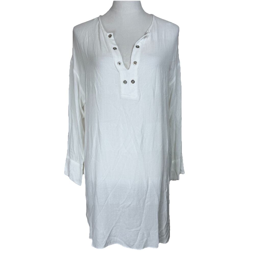 ZARA Top Tunic Women’s M White Pullover Lightweight Sheer 100% Linen Cover-up